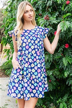 Load image into Gallery viewer, FLORAL RUFFLE SLEEVE TIERED DRESS - NAVY BLUE

