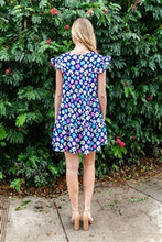Load image into Gallery viewer, FLORAL RUFFLE SLEEVE TIERED DRESS - NAVY BLUE
