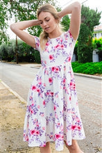 Load image into Gallery viewer, FLORAL SHORT SLEEVE A-LINE TIERED DRESS
