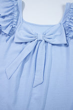 Load image into Gallery viewer, Beau Blue Textured Bow Knot Frilled Butterfly Sleeve Blouse
