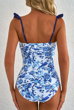 Load image into Gallery viewer, Blue Cutout Ruffled Spaghetti Strap One-Piece Swimwear
