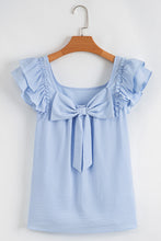 Load image into Gallery viewer, Beau Blue Textured Bow Knot Frilled Butterfly Sleeve Blouse
