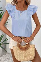 Load image into Gallery viewer, Beau Blue Textured Bow Knot Frilled Butterfly Sleeve Blouse
