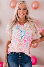 Load image into Gallery viewer, Colorful Leopard V Neck Short Sleeve Top
