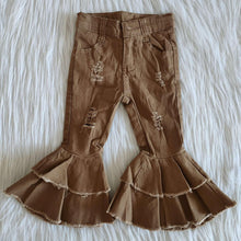 Load image into Gallery viewer, Coffee Ruffle distressed denim
