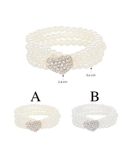 Stone heart casting with pearl bracelets