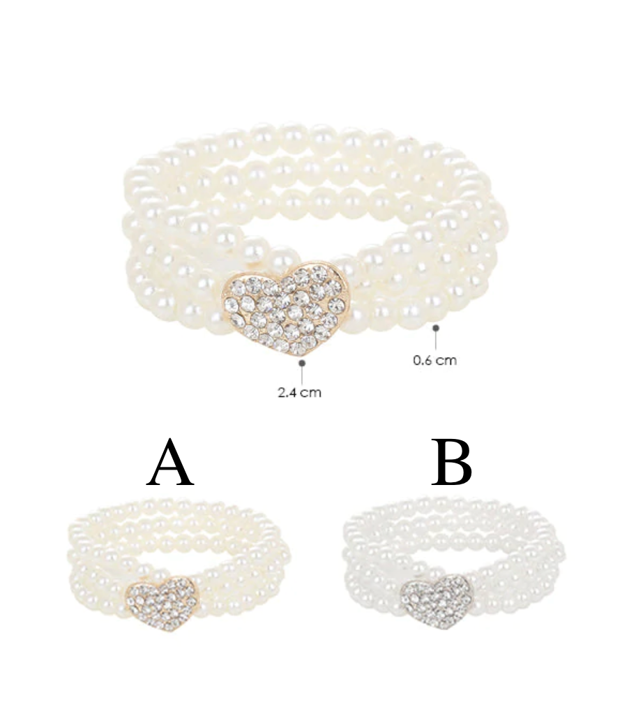 Stone heart casting with pearl bracelets